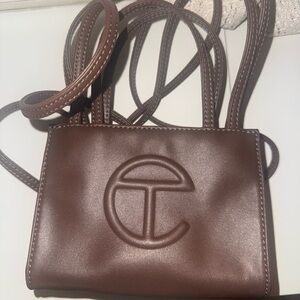 Telfar Brown Mini Bag with Embossed Logo and Double Handles